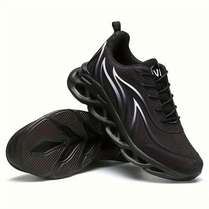 Men's Solid Shock Absorption Blade Type Shoes, Breathable Lace Up Non-Slip Shoes For Jogging Walking
