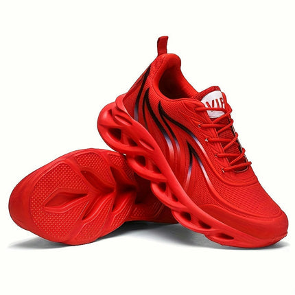 Men's Solid Shock Absorption Blade Type Shoes, Breathable Lace Up Non-Slip Shoes For Jogging Walking