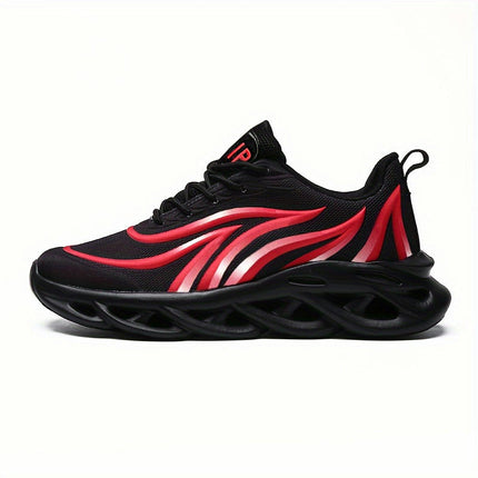 Men's Solid Shock Absorption Blade Type Shoes, Breathable Lace Up Non-Slip Shoes For Jogging Walking