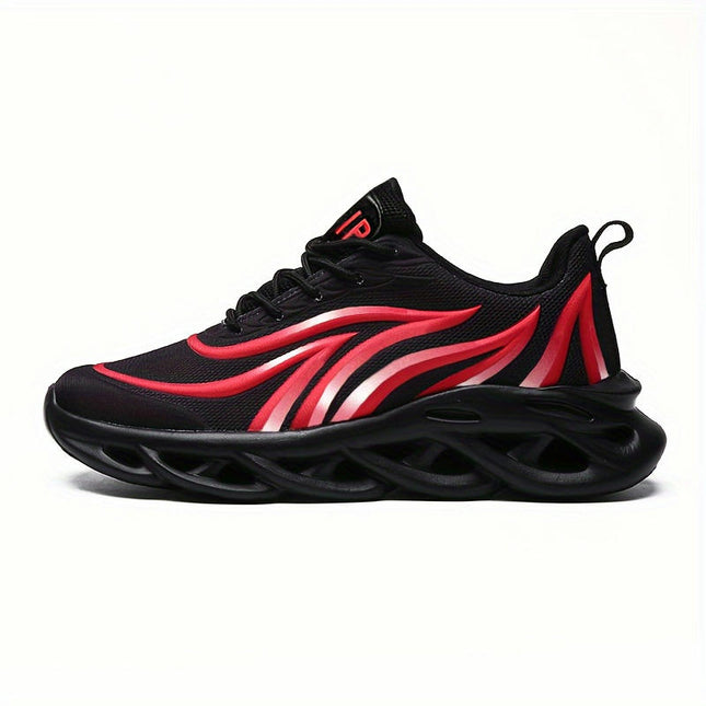 Men's Solid Shock Absorption Blade Type Shoes, Breathable Lace Up Non-Slip Shoes For Jogging Walking