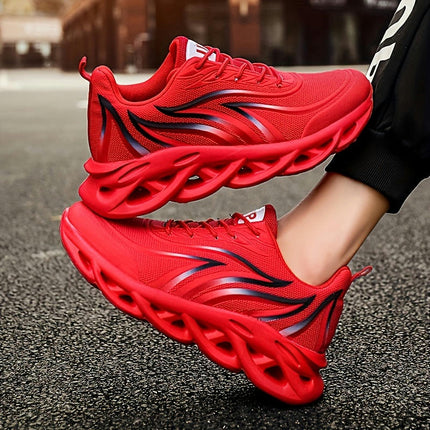 Men's Solid Shock Absorption Blade Type Shoes, Breathable Lace Up Non-Slip Shoes For Jogging Walking