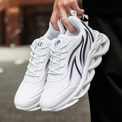 Men's Solid Shock Absorption Blade Type Shoes, Breathable Lace Up Non-Slip Shoes For Jogging Walking