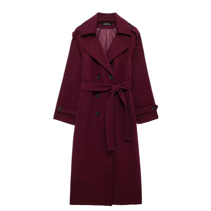Womens Double Breasted Long Trench Coat Overcoat with Belt Winter Fashion Clothes