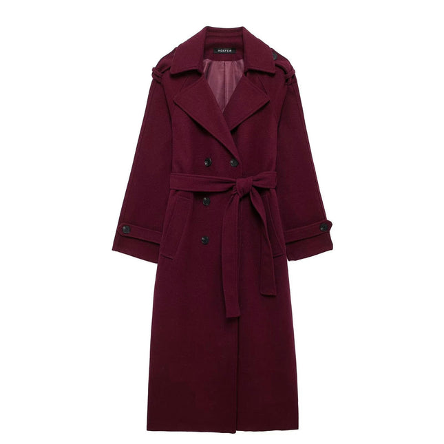 Womens Double Breasted Long Trench Coat Overcoat with Belt Winter Fashion Clothes