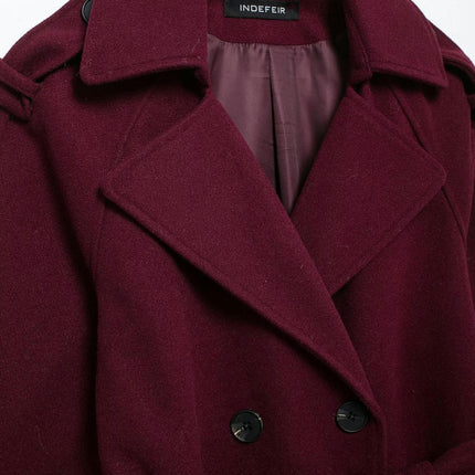 Womens Double Breasted Long Trench Coat Overcoat with Belt Winter Fashion Clothes