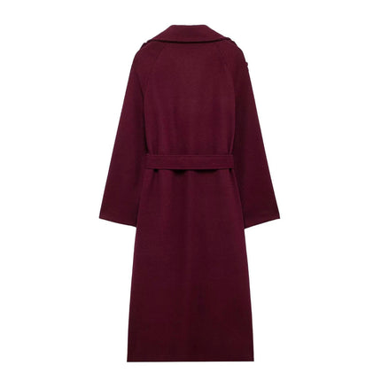 Womens Double Breasted Long Trench Coat Overcoat with Belt Winter Fashion Clothes