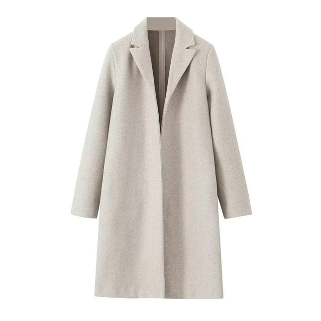 Women's Winter Elegant Lapel Open Front Coat Blend Trench Pea Coat