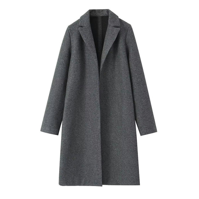 Women's Winter Elegant Lapel Open Front Coat Blend Trench Pea Coat