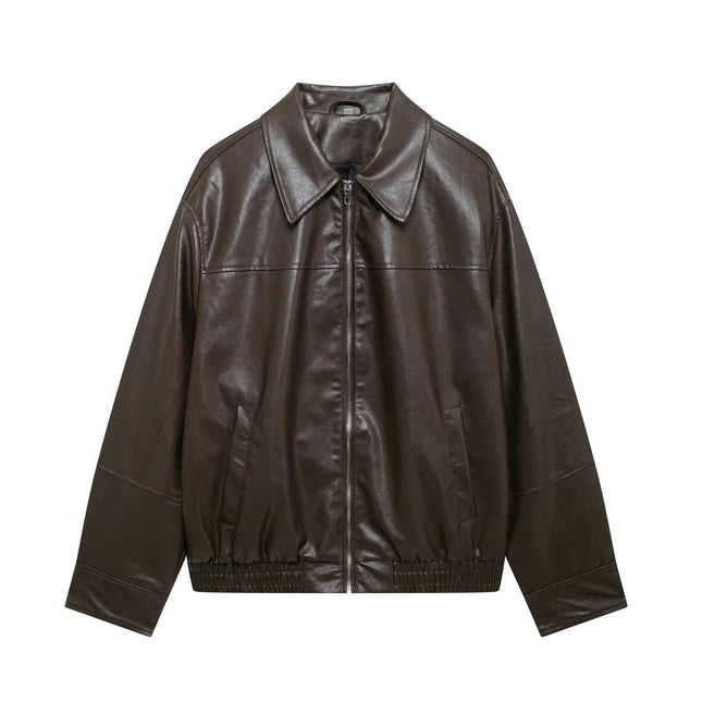 Womens Faux Leather Jackets Casual Zip Up Bomber Motorcycle Jacket with Pockets
