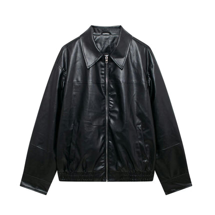 Womens Faux Leather Jackets Casual Zip Up Bomber Motorcycle Jacket with Pockets