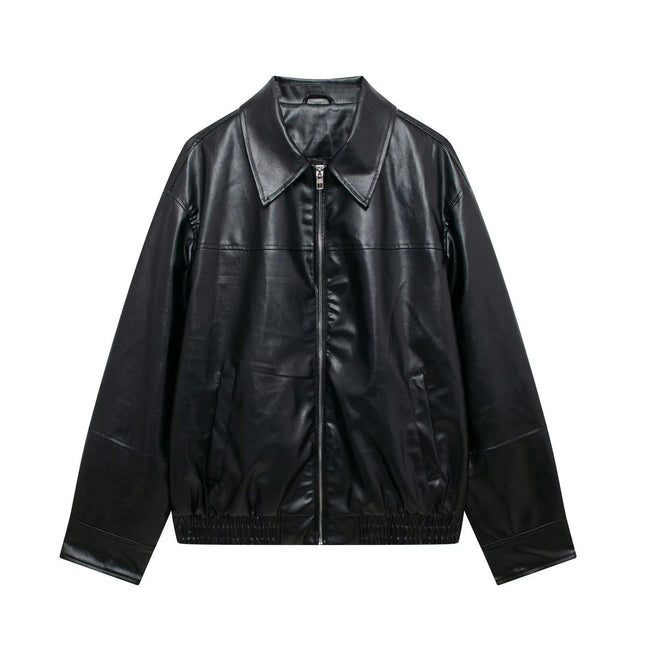 Womens Faux Leather Jackets Casual Zip Up Bomber Motorcycle Jacket with Pockets