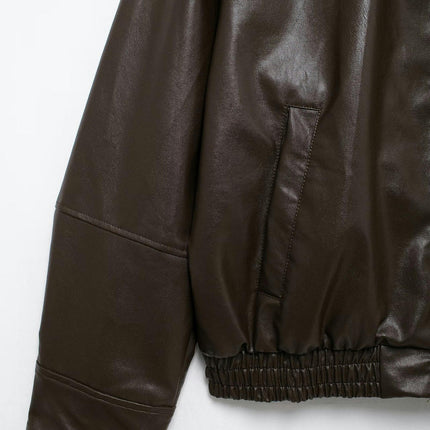 Womens Faux Leather Jackets Casual Zip Up Bomber Motorcycle Jacket with Pockets