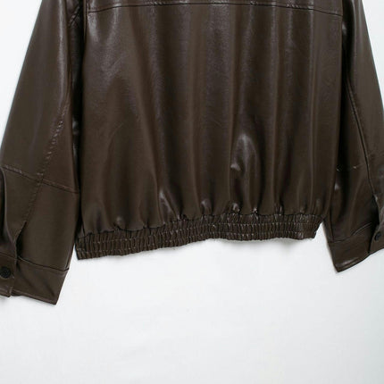 Womens Faux Leather Jackets Casual Zip Up Bomber Motorcycle Jacket with Pockets