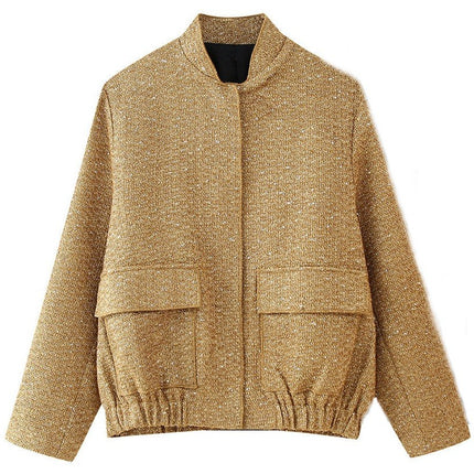 Womens Bomber Jacket Sequin Cropped Casual Jackets Fashion Coat with Pockets
