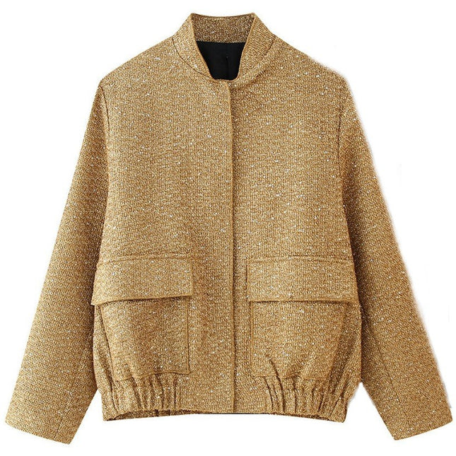 Womens Bomber Jacket Sequin Cropped Casual Jackets Fashion Coat with Pockets