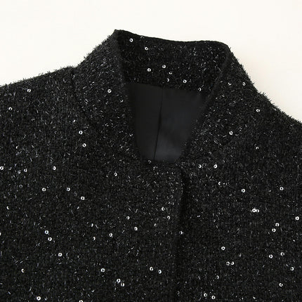 Womens Bomber Jacket Sequin Cropped Casual Jackets Fashion Coat with Pockets