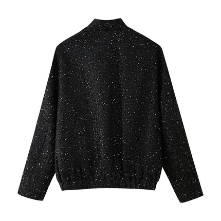Womens Bomber Jacket Sequin Cropped Casual Jackets Fashion Coat with Pockets
