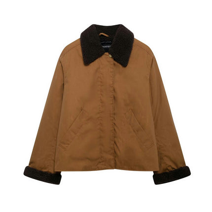 Womens Long Sleeve Jacket Zip Up Lapel Collar Casual Coat Outerwear with Pockets