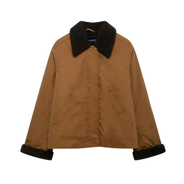 Womens Long Sleeve Jacket Zip Up Lapel Collar Casual Coat Outerwear with Pockets