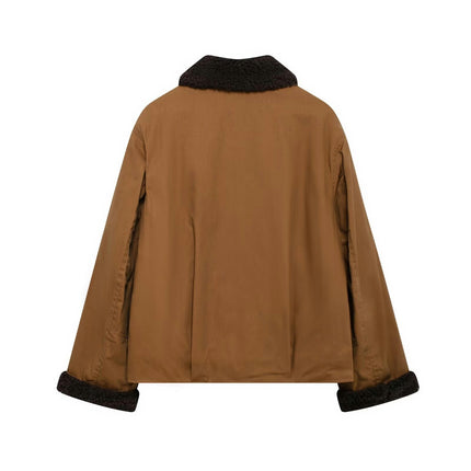 Womens Long Sleeve Jacket Zip Up Lapel Collar Casual Coat Outerwear with Pockets