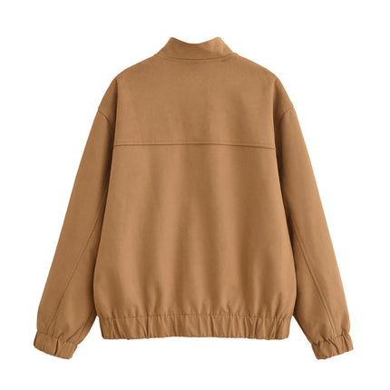 Women's Zip Up Bomber Jacket Long Sleeve Casual Cropped Coat Outwear