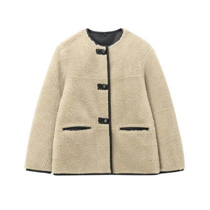 Women Fall Winter Jacket Casual Button Down Fuzzy Sherpa Cropped Coats Outerwear with Pockets