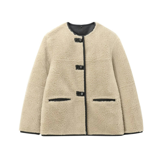 Women Fall Winter Jacket Casual Button Down Fuzzy Sherpa Cropped Coats Outerwear with Pockets