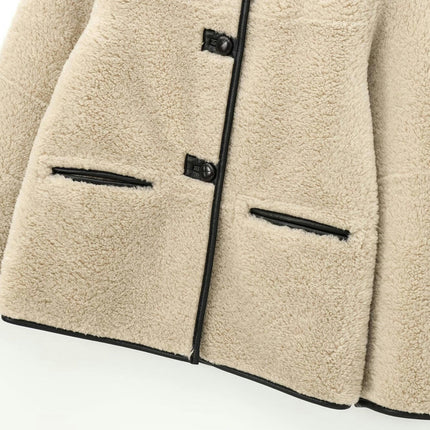 Women Fall Winter Jacket Casual Button Down Fuzzy Sherpa Cropped Coats Outerwear with Pockets