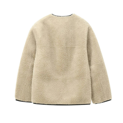 Women Fall Winter Jacket Casual Button Down Fuzzy Sherpa Cropped Coats Outerwear with Pockets
