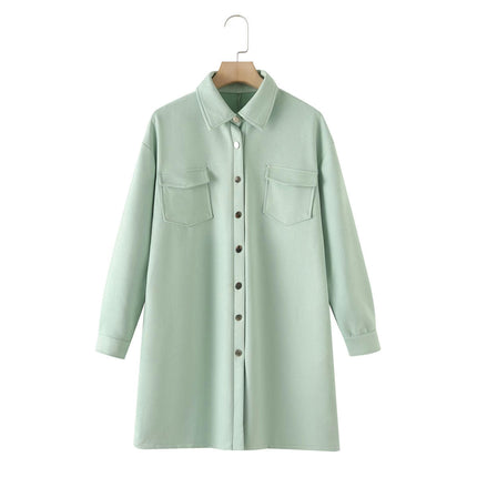Womens Faux Suede Long Sleeve Jacket Fall Winter Casual Button Down Collar Jackets