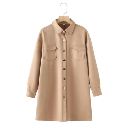 Womens Faux Suede Long Sleeve Jacket Fall Winter Casual Button Down Collar Jackets