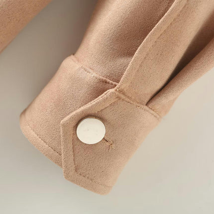 Womens Faux Suede Long Sleeve Jacket Fall Winter Casual Button Down Collar Jackets