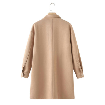 Womens Faux Suede Long Sleeve Jacket Fall Winter Casual Button Down Collar Jackets