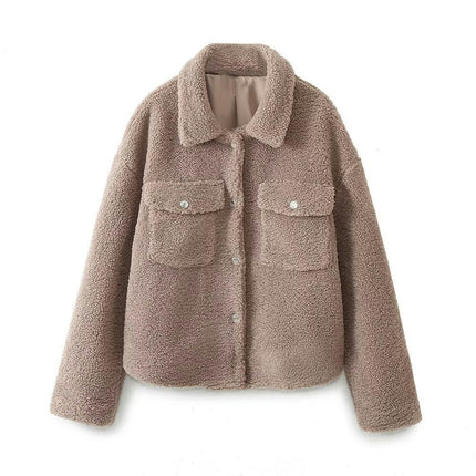 Winter Coats for Women Long Sleeve Shaggy Jacket Lapel Button Down Casual Outwear