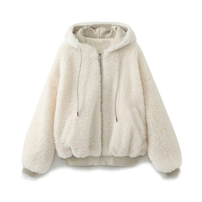 Winter Coats for Women Fleece Jacket Long Sleeve Faux Fur Warm Hooded Cardigan Outerwear