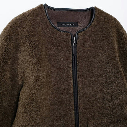 Women's Cropped Jacket Long Sleeve Faux Fuzzy Zip Up Warm Winter Coat Outwear with Pockets