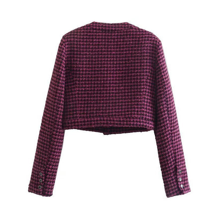 Cropped Tweed Jackets for Women Elegant Button Down Casual Fall Coat