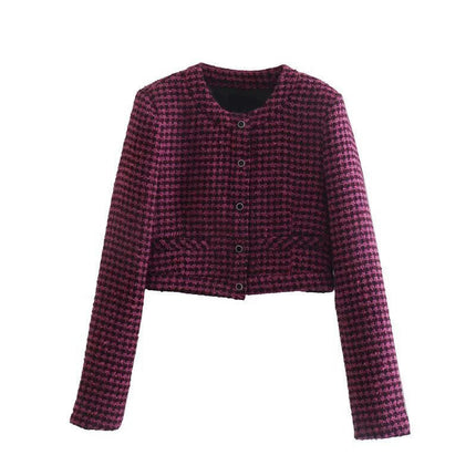Cropped Tweed Jackets for Women Elegant Button Down Casual Fall Coat