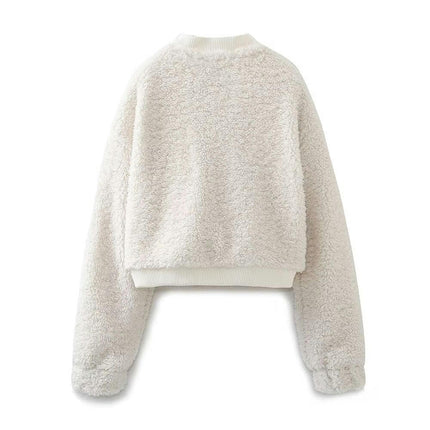 Women Fleece Jacket Winter Bomber Long Sleeve Faux Sherpa Fuzzy Casual Zip Up Coat