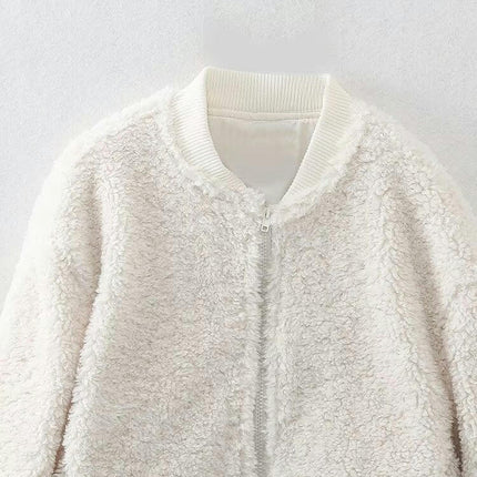 Women Fleece Jacket Winter Bomber Long Sleeve Faux Sherpa Fuzzy Casual Zip Up Coat