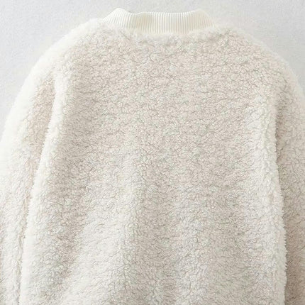 Women Fleece Jacket Winter Bomber Long Sleeve Faux Sherpa Fuzzy Casual Zip Up Coat