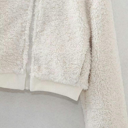 Women Fleece Jacket Winter Bomber Long Sleeve Faux Sherpa Fuzzy Casual Zip Up Coat