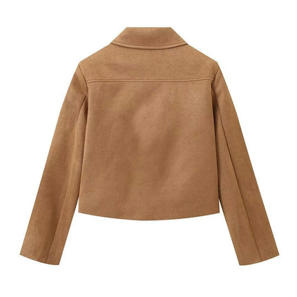 Women's Casual Faux Suede Jackets Button Down Long Sleeve Fall Outerwear with Pockets