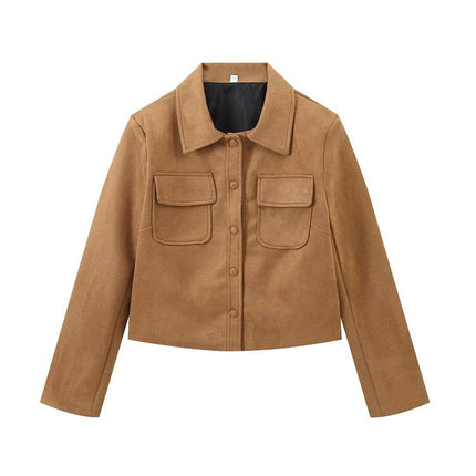 Women's Casual Faux Suede Jackets Button Down Long Sleeve Fall Outerwear with Pockets