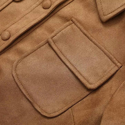 Women's Casual Faux Suede Jackets Button Down Long Sleeve Fall Outerwear with Pockets