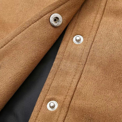 Women's Casual Faux Suede Jackets Button Down Long Sleeve Fall Outerwear with Pockets