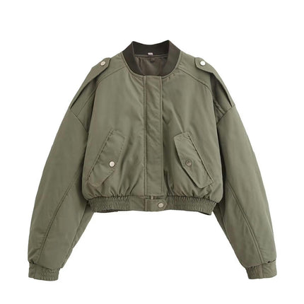 Women's Winter Warm Jacket Long Sleeve Zip Up Baggy Cropped Coat Outerwear