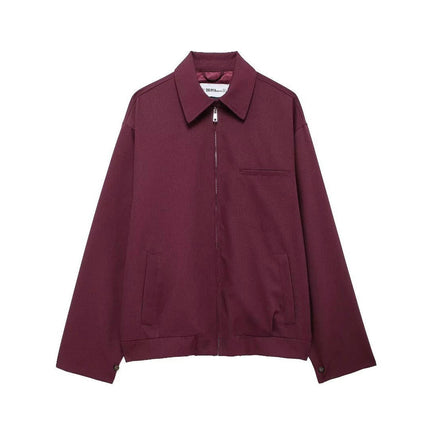 Womens Cropped Jacket Zip Up Lightweight Oversized Coat with Pockets