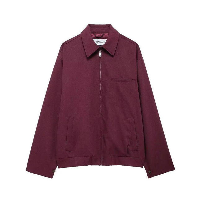 Womens Cropped Jacket Zip Up Lightweight Oversized Coat with Pockets