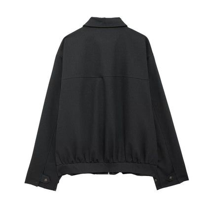 Womens Cropped Jacket Zip Up Lightweight Oversized Coat with Pockets